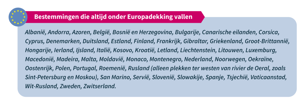 Bestemmingen onder Europadekking
