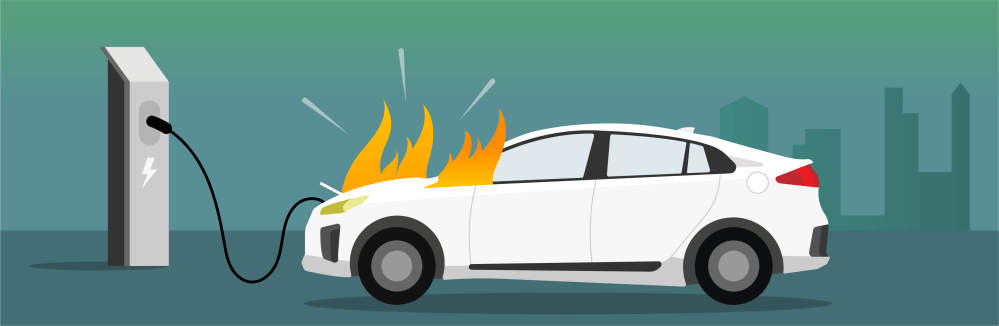 Een elektrische auto die in de brand staat